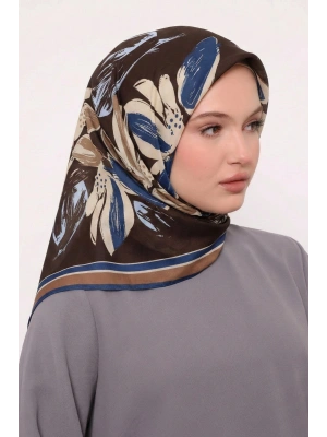 Bonjela Soft Eşarp Yonca Desen Kahve Mavi