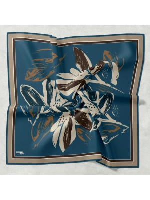 Bonjela Soft Eşarp Yonca Desen Petrol Mavi