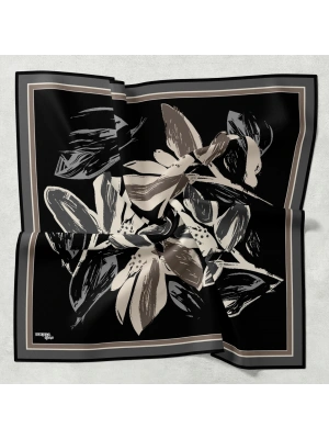 Bonjela Soft Eşarp Yonca Desen Siyah Gri