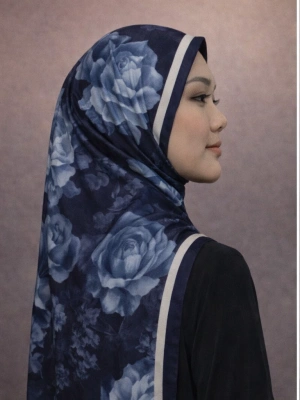 Mavi İpek Lacivert Serisi Soft Pamuk Şal D6