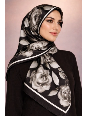 Mavi İpek Siyah Beyaz Serisi Soft Pamuk Şal D2