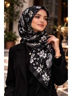 Mavi İpek Siyah Beyaz Serisi Soft Pamuk Şal D9