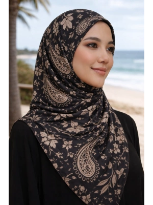 Mavi İpek Siyah Vizon Serisi Soft Pamuk Şal D1