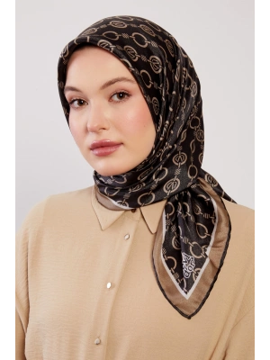 Levidor Kristal Eşarp Zincir Desen Siyah Vizon