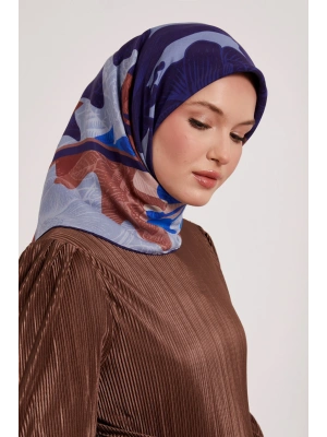 Levidor Royal Eşarp Yaprak Desen İndigo Mavi