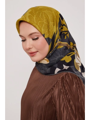 Levidor Royal Eşarp Yaprak Desen Gri Yağyeşili