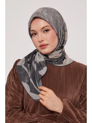 Levidor Royal Eşarp Yaprak Desen Siyah Gri