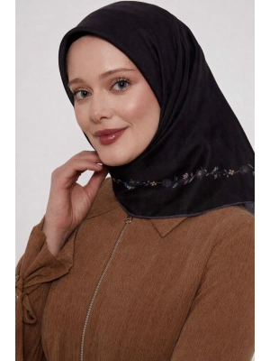 Bonjela Soft Eşarp Minimal Çiçek Desen Siyah Gri