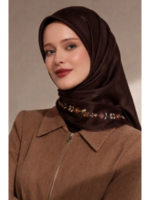 Bonjela Soft Eşarp Minimal Çiçek Desen Acı Kahve