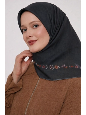 Bonjela Soft Eşarp Minimal Çiçek Desen Antrasit