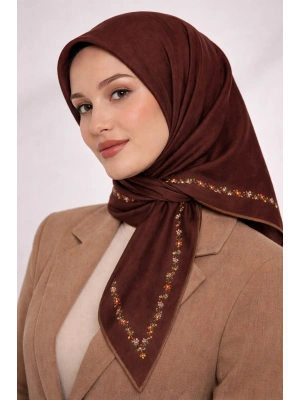 Bonjela Soft Eşarp Minimal Çiçek Desen Çikolata