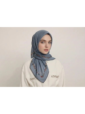 Bonjela Soft Eşarp Minimal Çiçek Desen Gri