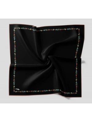 Bonjela Soft Eşarp Minimal Çiçek Desen Siyah Pudra