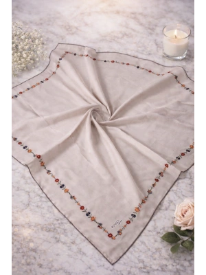Bonjela Soft Eşarp Minimal Çiçek Desen Vizon