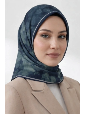Bonjela Soft Eşarp D2 Çiçek Desen Petrol Mavi