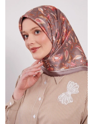 Levidor Kristal Eşarp Lalezar Desen Koyu Vizon