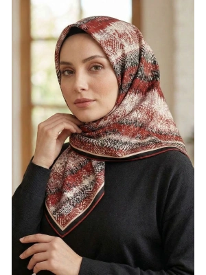 Levidor Kristal Eşarp Dalga Desen Siyah Kırmızı