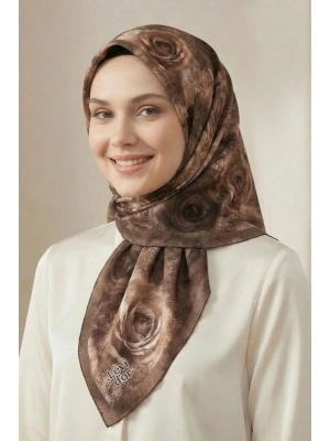 Levidor Kristal Eşarp Gül Desen Kahve