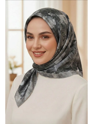 Levidor Kristal Eşarp Gül Desen Siyah Nefti