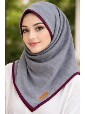 Mismara Müslin Biyeli Eşarp Gri Bordo