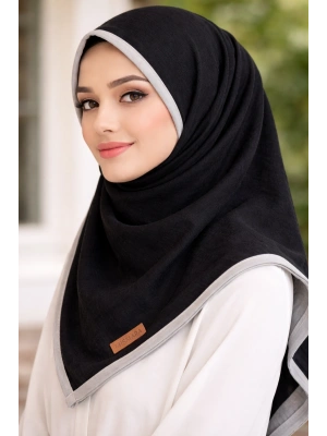 Mismara Müslin Biyeli Eşarp Siyah Taş