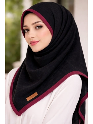Mismara Müslin Biyeli Eşarp Siyah Bordo