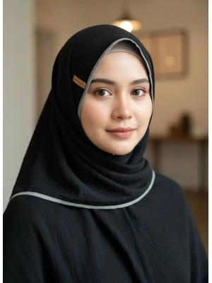 Mismara Müslin Biyeli Eşarp Siyah Gri