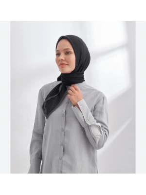 Mismara Müslin Biyeli Eşarp Siyah Füme