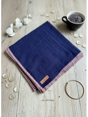 Mismara Müslin Biyeli Eşarp Lacivert Pudra