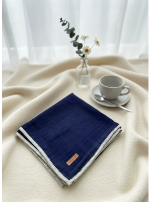 Mismara Müslin Biyeli Eşarp Lacivert Taş