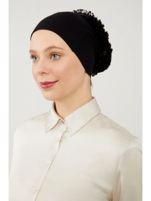 Lavander Silikonlu Fırfırlı Bone Siyah