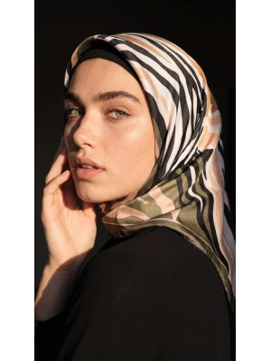 Levidor Kristal Eşarp Zebra Desen Haki