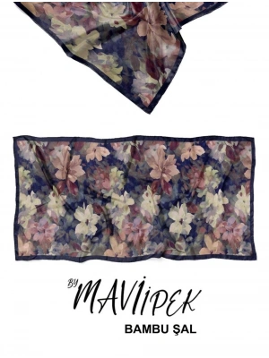 Mavi İpek Bambu Kraş Şal Desen 1 D1
