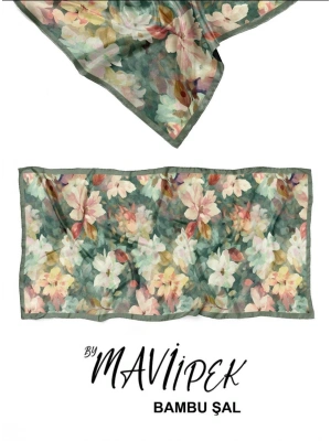 Mavi İpek Bambu Kraş Şal Desen 1 D12