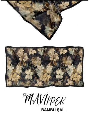Mavi İpek Bambu Kraş Şal Desen 1 D13