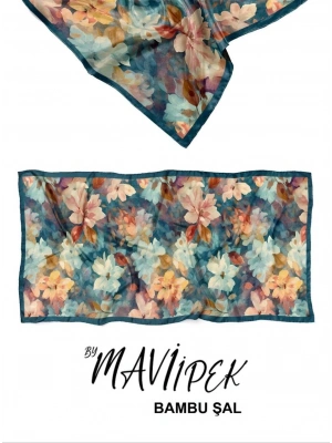 Mavi İpek Bambu Kraş Şal Desen 1 D3