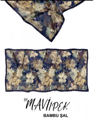 Mavi İpek Bambu Kraş Şal Desen 1 D4