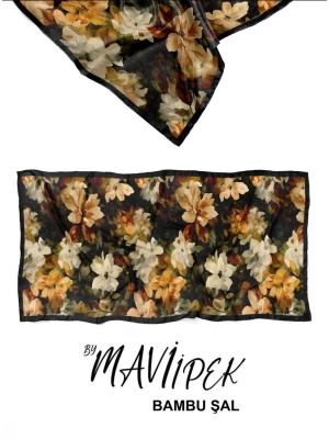 Mavi İpek Bambu Kraş Şal Desen 1 D7