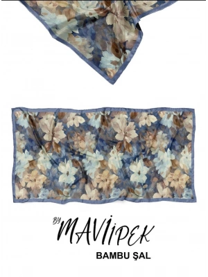 Mavi İpek Bambu Kraş Şal Desen 1 D8