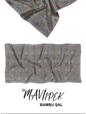 Mavi İpek Bambu Kraş Şal Desen 2 D1