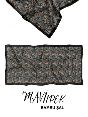 Mavi İpek Bambu Kraş Şal Desen 2 D11