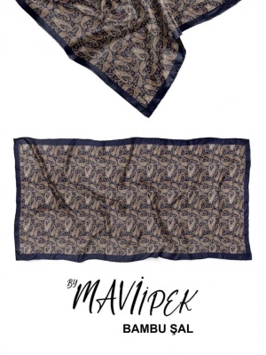 Mavi İpek Bambu Kraş Şal Desen 2 D14