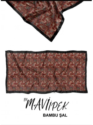 Mavi İpek Bambu Kraş Şal Desen 2 D4