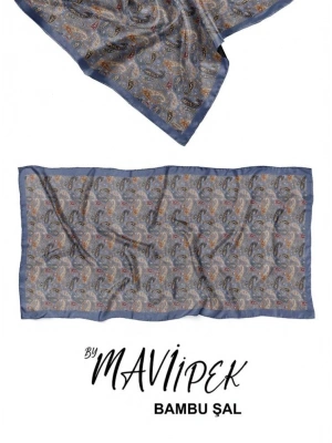 Mavi İpek Bambu Kraş Şal Desen 2 D8