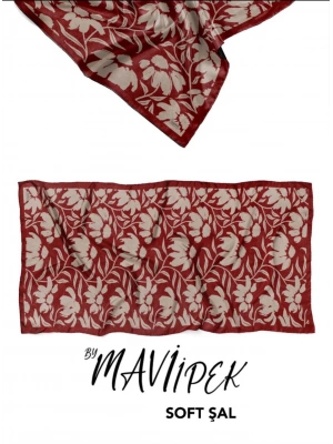 Mavi İpek Soft Pamuk Şal Bordo Serisi D1