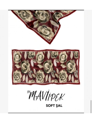 Mavi İpek Soft Pamuk Şal Bordo Serisi D10