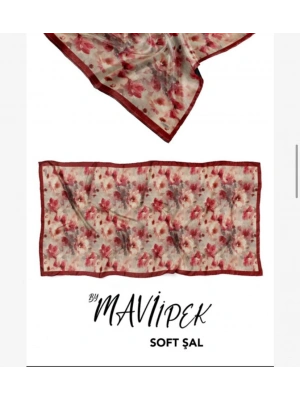 Mavi İpek Soft Pamuk Şal Bordo Serisi D5