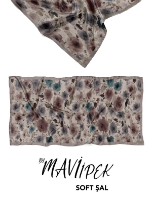 Mavi İpek Soft Pamuk Şal Desen 1 D10