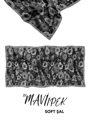 Mavi İpek Soft Pamuk Şal Desen 1 D13