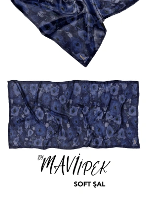 Mavi İpek Soft Pamuk Şal Desen 1 D3